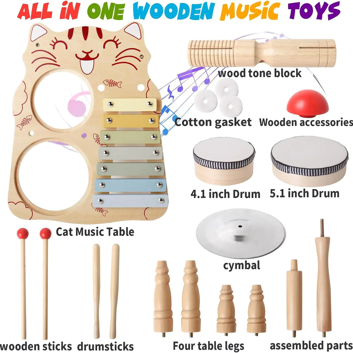 Wooden Drum Set Play Station